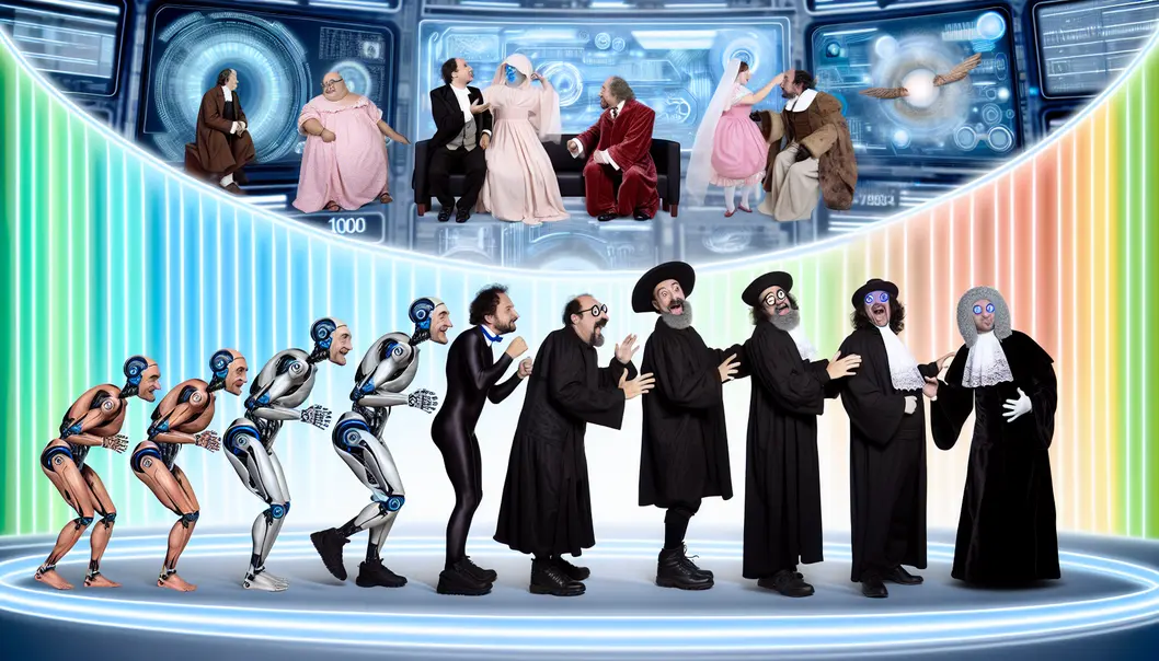 Futuristic image showcasing AI evolution with historical figures.