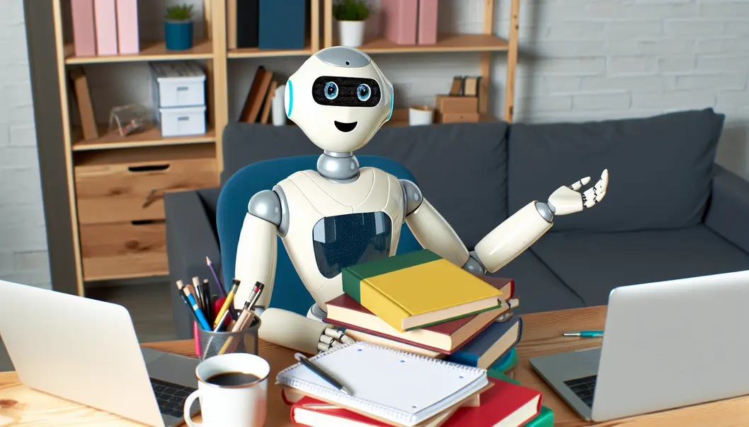 An AI robot assisting a student in organizing their coursework and life.