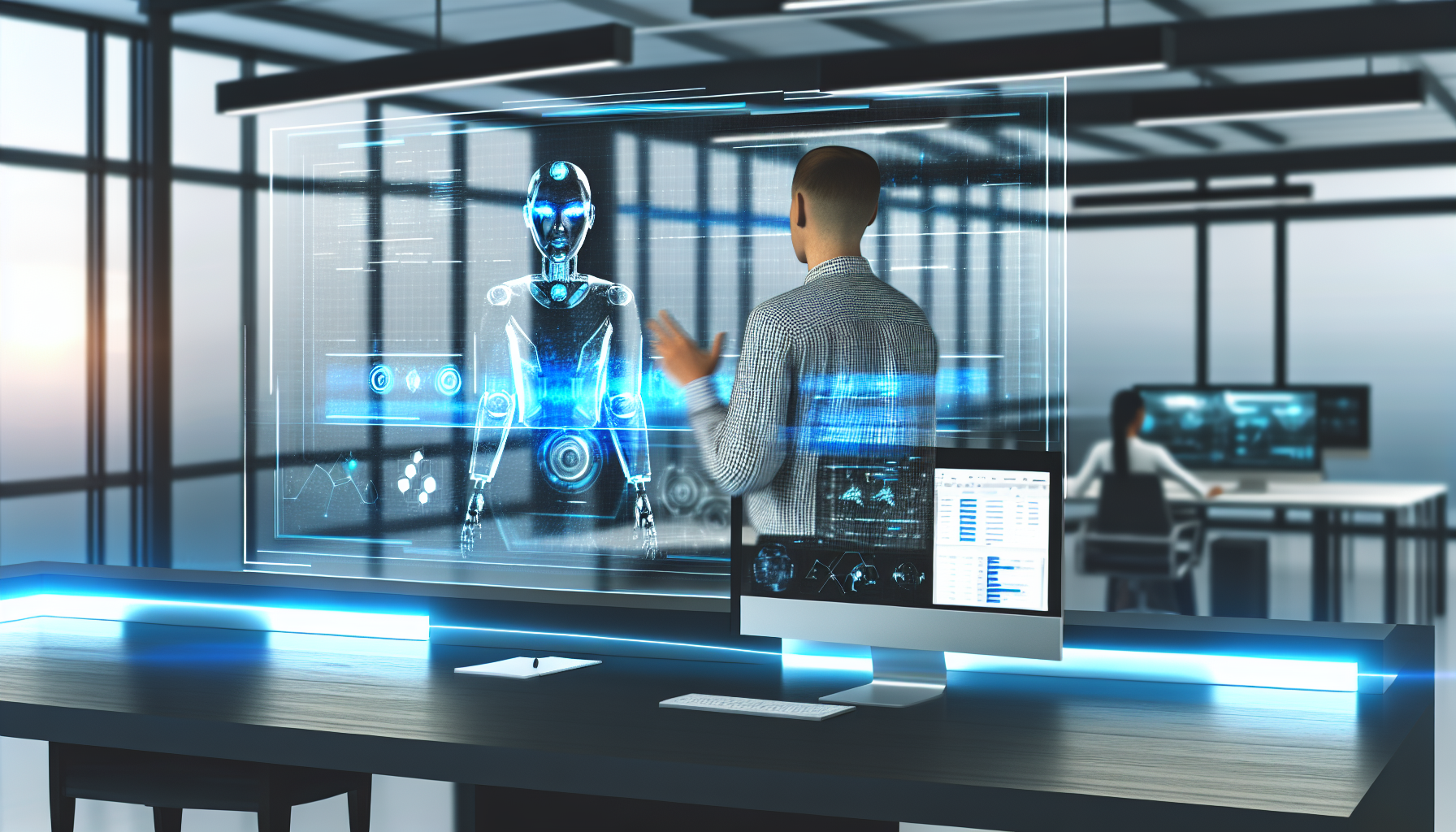 A dynamic illustration of a founder utilizing an AI agent for business operations.