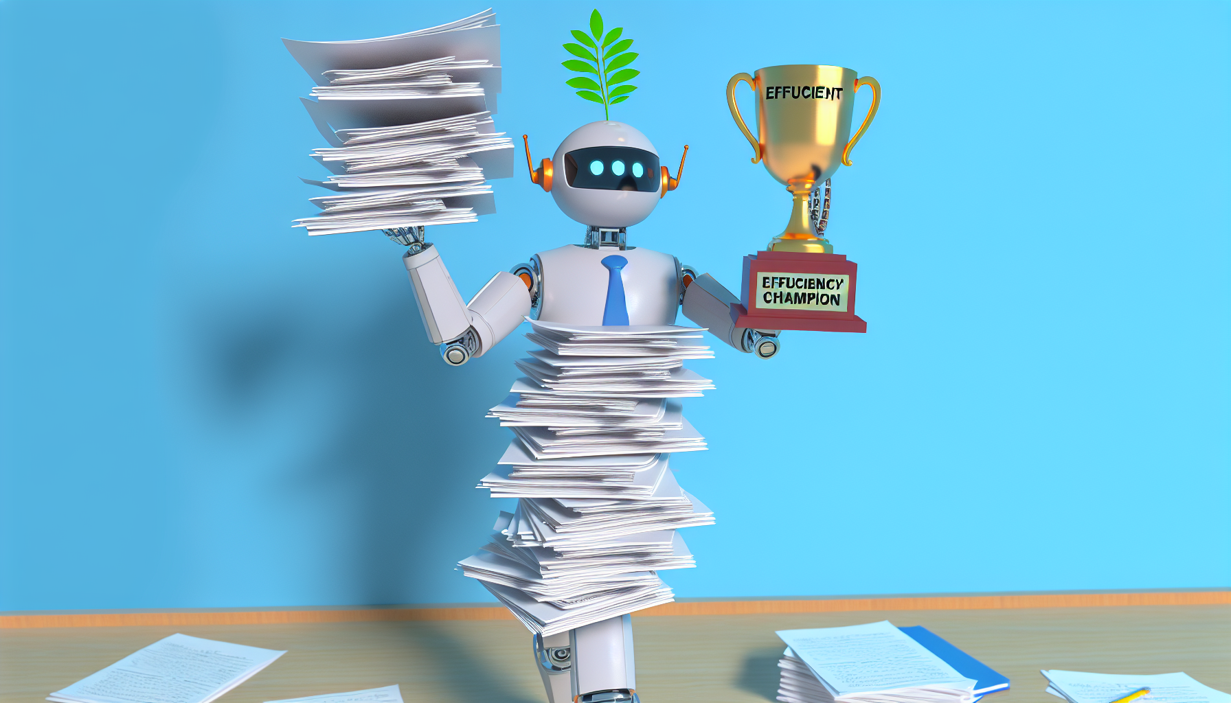 A cheerful software robot automating endless office tasks for students.