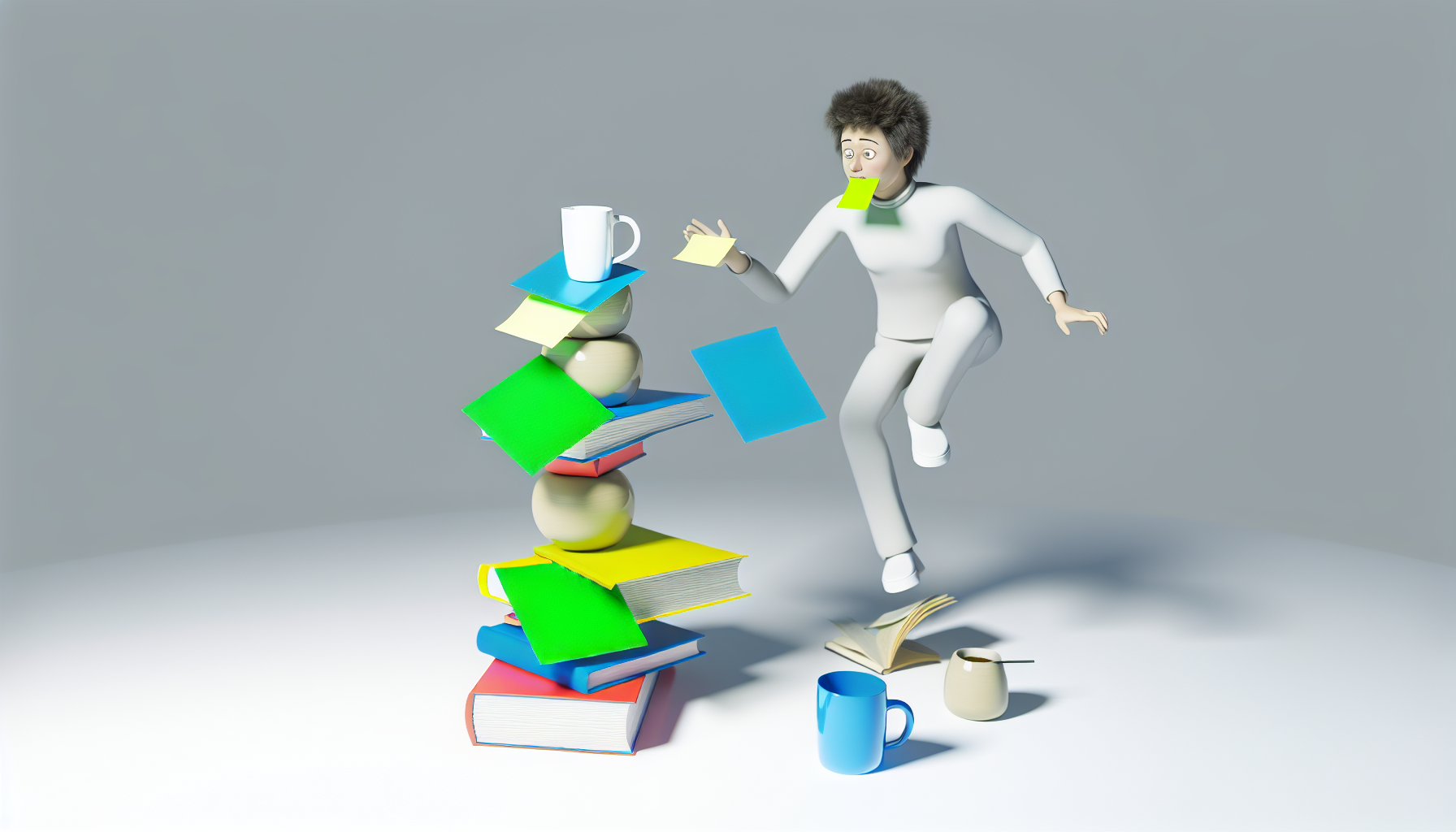 A cartoon illustrating procrastination as a sneaky time thief.