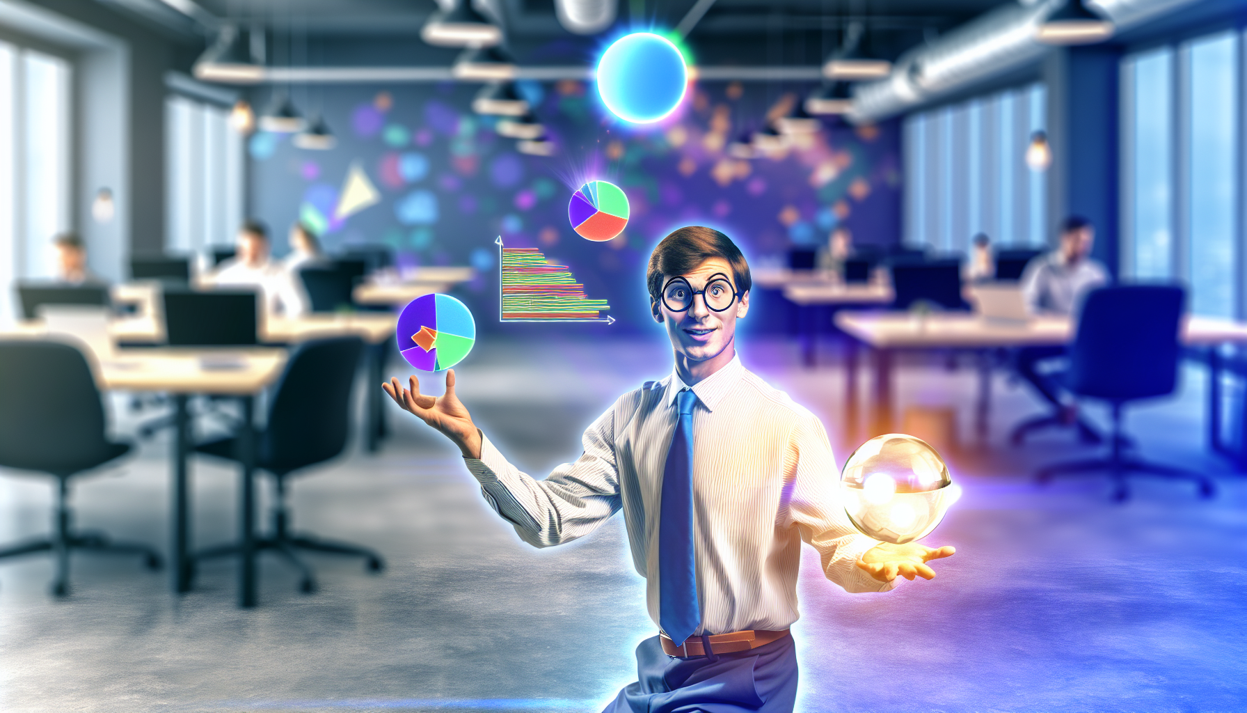 A startup founder navigating predictive analytics with a mix of data and mystical vibes.