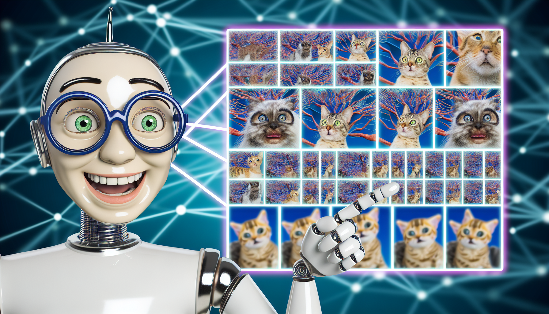 A computer interpreting pixelated images using math and algorithms.