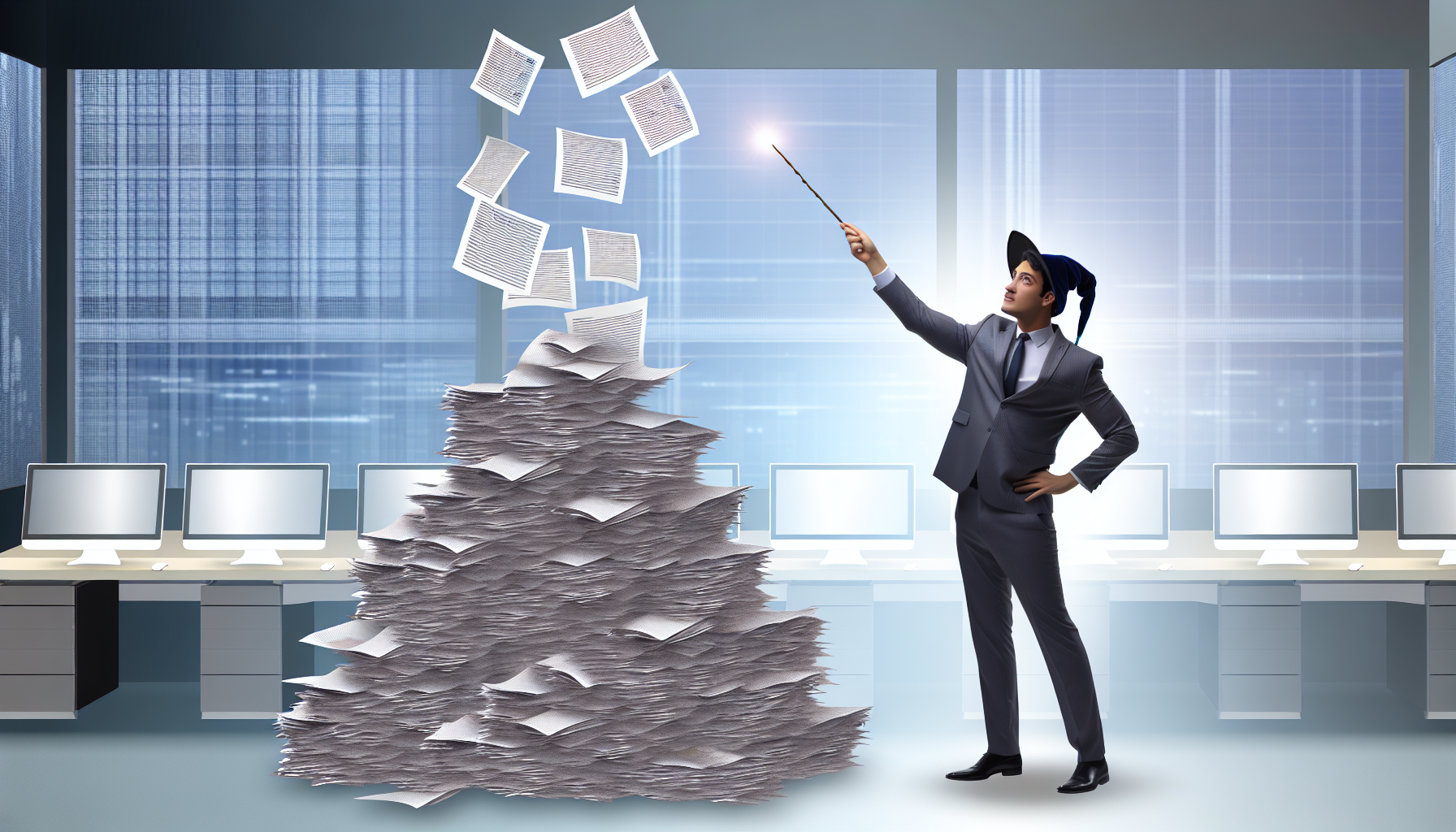 Wizard transforming chaos into digital data.