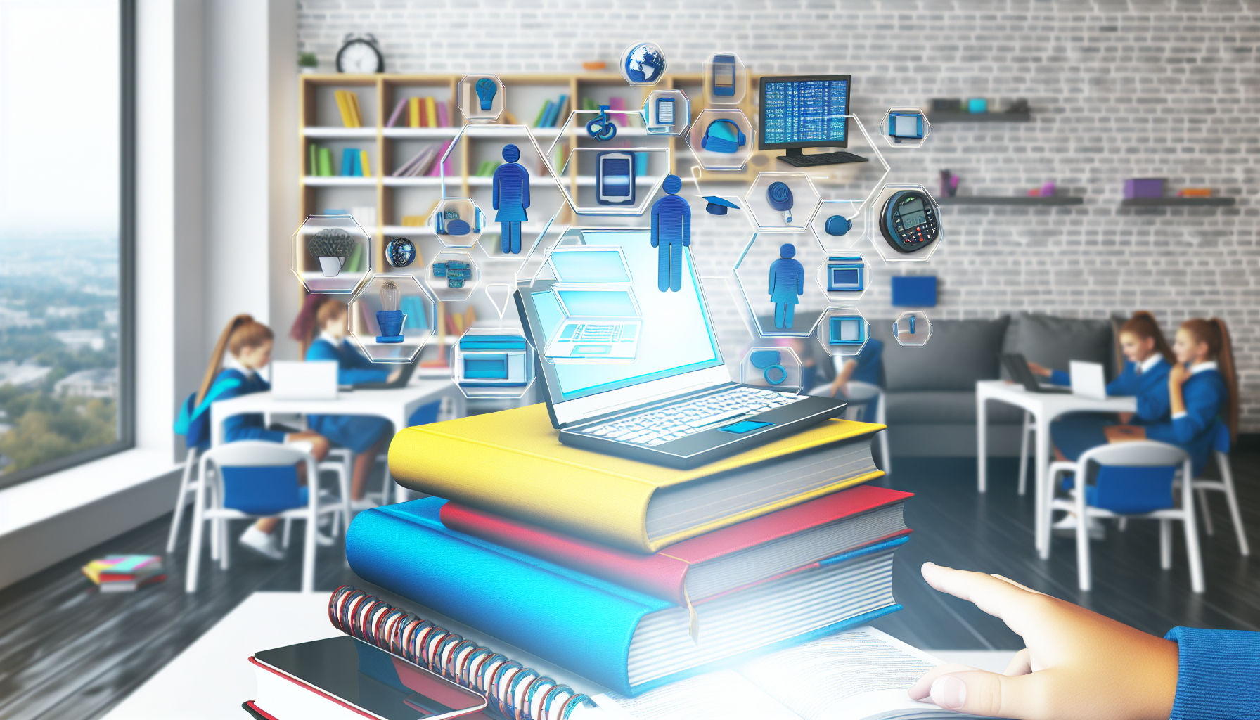 A creative image of student and gadgets working in harmony to automate tasks.