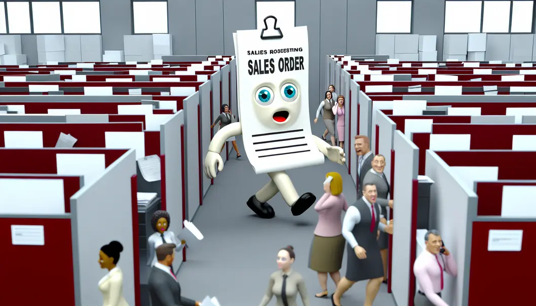 A sales order finding its way through office bureaucracy.